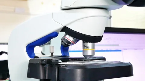 Close up hand scientist using light microscope in laboratory. Stock-Footage 123204415