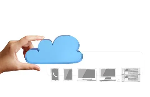Close up of hand showing cloud computing diagram on the new computer interfac Illustrazione stock