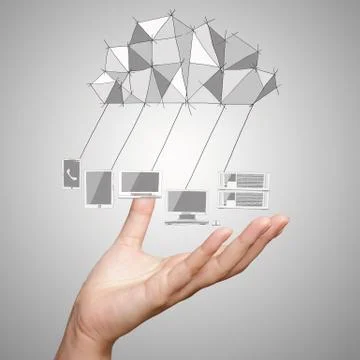 Close up of hand showing cloud computing diagram on the new computer interfac Illustrazione stock