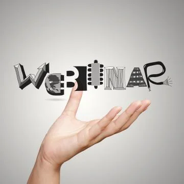 Close up of hand showing design word webinar as concept Illustrazione stock