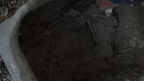 Close up Hand Taking Cement With Shovel Stock Footage 167266387