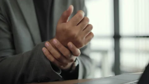 Close up hand texting on keyboard laptop work so hard and long time. Stock Footage 211793505