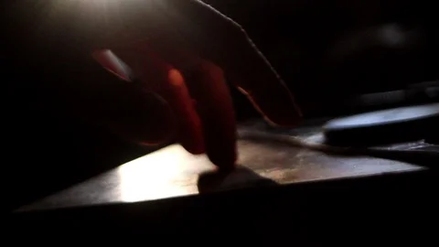 Close up hand touch surface through light Video stock 121223202