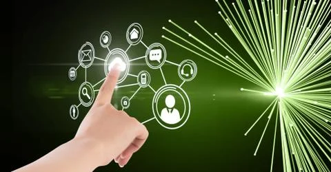 Close-up of hand touching cloud computing graphics Foto stock