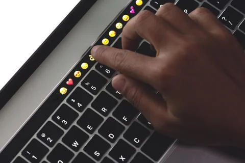 Close-up hand touching on laptop computer Stock Photos