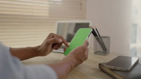 Close-Up of Hand Touching Smartphone Screen, Modern Communication Technology, Stockbeeldmateriaal 263477348