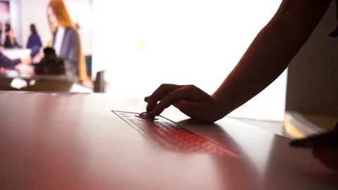 Close up hand use trackball keyboard. Stock Footage 113053156