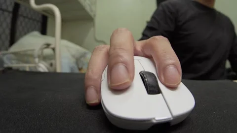 Close Up of Hand Using Computer Mouse on Desktop at Home, Fisheye Lens View Stock Footage 336441838