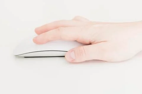 Close up, hand using a computer mouse Stock Photos