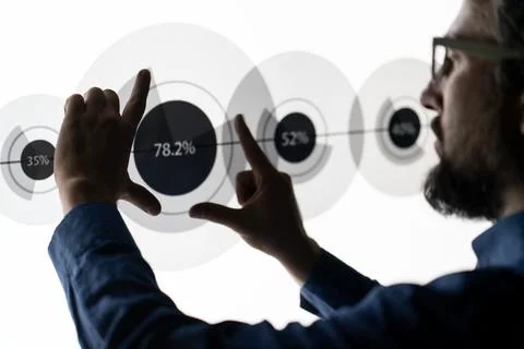 Close up of hand using creative business chart hologram settings on tech Foto stock