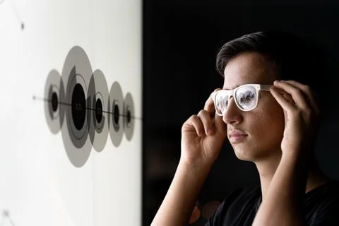 Close up of hand using creative business chart hologram settings on tech Foto stock