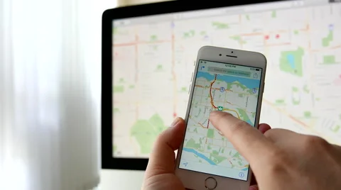 Close up hand using google map on iphone with 4k resolution Stock Footage 65783628