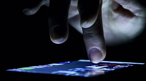 Close-Up Hand Using a Smart-Phone At Dark Stock Footage