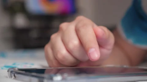 Close up of Hand using smart phone with touch screen for browsing news feeds. Stock Footage 153194583