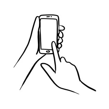 Close-up hand using smartphone vector illustration sketch hand drawn with bla Stock Illustration