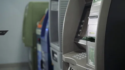 Close up of hand of a woman using banking machine, atm withdrawal with credit Stock Footage 85230638
