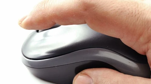 Close up hand working with wireless computer mouse device clicking  Stock Footage 122952170