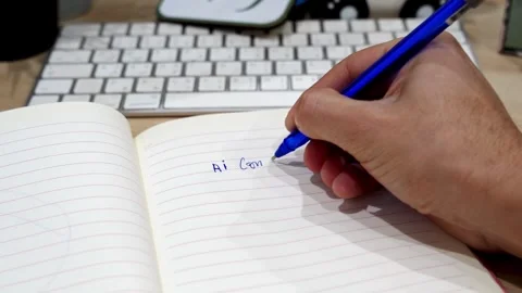 Close Up Hand Writing AI Content Notes Stock Footage 337244352