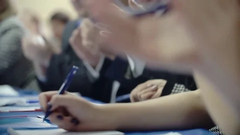 Close-up, hand written notepads and applauding Stock Footage 72136638