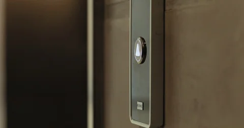 Close up hand young man presses a button of lift to go up by a finger elevator Stock Footage 97273395