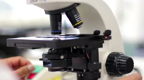CLOSE UP-HANDHELD SHOT. Blood test tubes being analyzed by a laboratory worker. Stock Footage 42829765