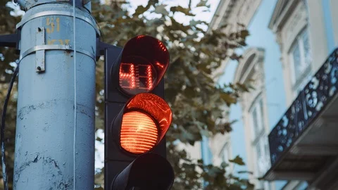 Close handheld view of traffic light on street corner Odessa Ukraine RED Camera Stock Footage 122533805