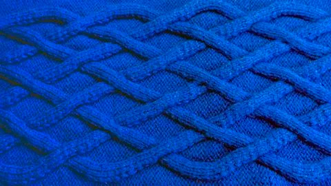 Close-up handmade knitting blue wool texture background. Stock Photos