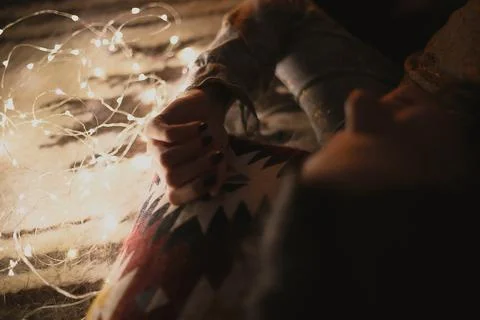 Close up hands and bright lights concept photo Stock Photos