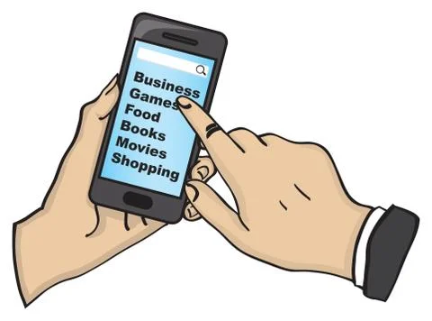 Close up of Hands and Touch Screen Mobile Phone Vector Illustration Stock Illustration