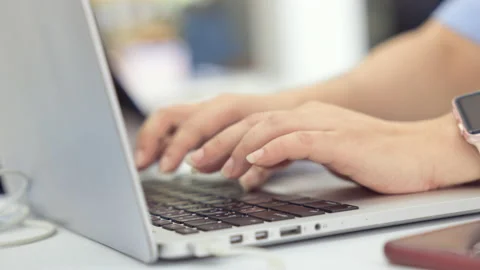 Close up Hands are typing on The portable computer skill fully. Video stock 145512976