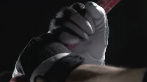 Close up of hands on a baseball bat, slow motion Stock Footage