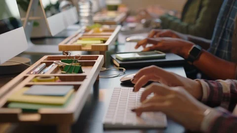 Close up hands business people programmers using computers developing Video stock 96926028