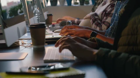 Close up hands business people programmers using computers developing Stock Footage 96930517