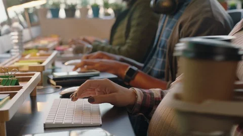 Close up hands business people programmers using computers developing Stock Footage 97018248