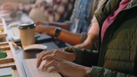 Close up hands business people programmers using computers developing Stock Footage 97019669