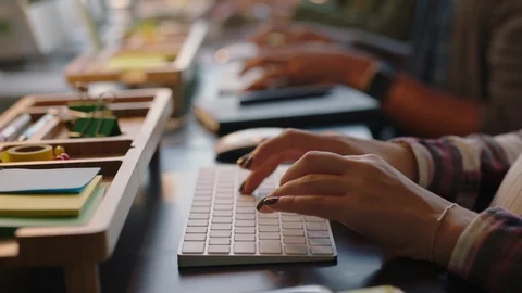 Close up hands business people programmers using computers developing Video stock 97022151