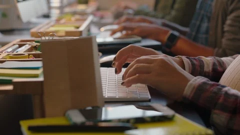 Close up hands business people programmers using computers developing Video stock 97026444