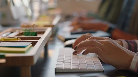 Close up hands business people programmers using computers developing Video stock 97026995