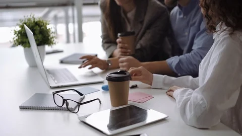 Close up hands. Business team work in office and discussing start up ideas and Stock Footage 103076701