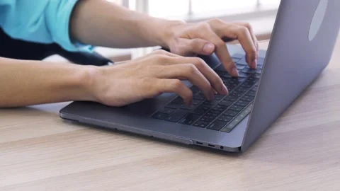 Close up hands businessman typing using laptop write coding programming. Stock Footage 144428633