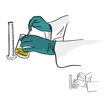 Close-up hands of chemist working with equipment in laboratory vector illustr Stock Illustration