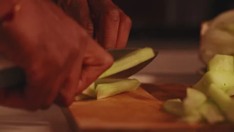 Close-Up Of Hands Chopping Green Vegetables Stock Footage 338340353