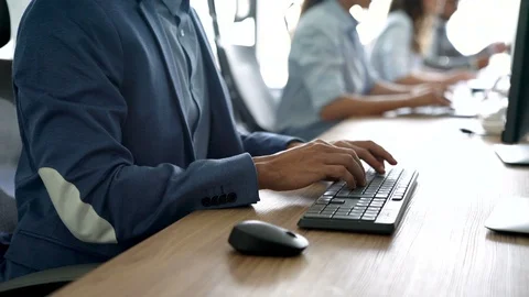 Close up of hands contemporary website developer man typing and writing code for Stock Footage 106864393