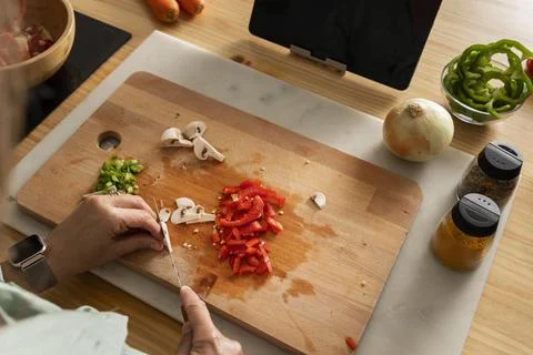 Close up hands cutting vegetables Stock Photos