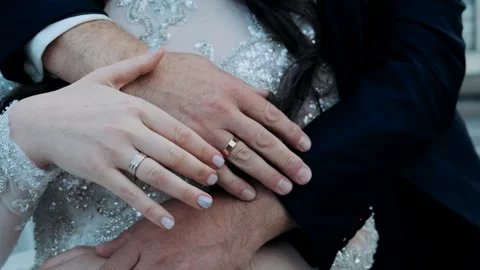  close-up hands of engaged newlyweds Video stock 261509212