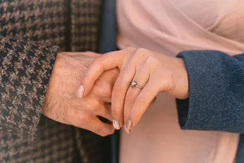 Close-Up of Hands with Engagement Ring Stock Photos