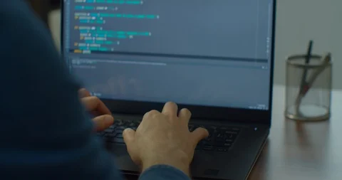 Close up hands engineers developing software app using digital laptop computer Stock Footage 129457698