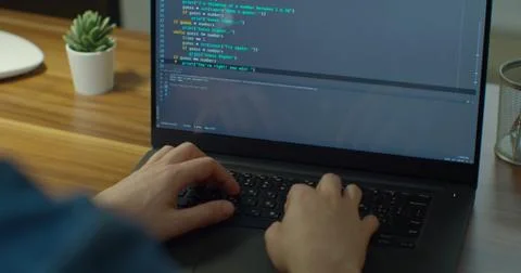 Close up hands engineers developing software app using digital laptop computer Foto stock