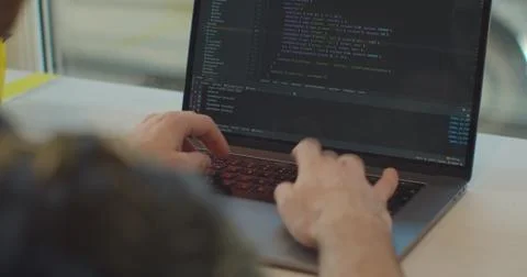 Close up hands engineers developing software app using digital laptop computer 스톡 사진