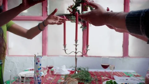 Close up of hands exchanging Christmas new year presents at lovely family home Stock Footage 119905545